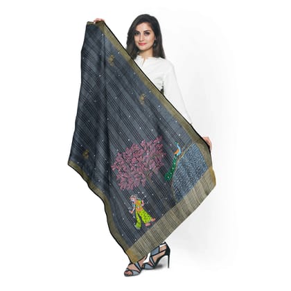 Handpainted Mayurika Pattachitra Chanderi Silk Dupatta