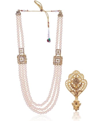 Dulha groom sherwani Necklace/Moti Mala for Men for wedding | Groom Mala and Brooch Set