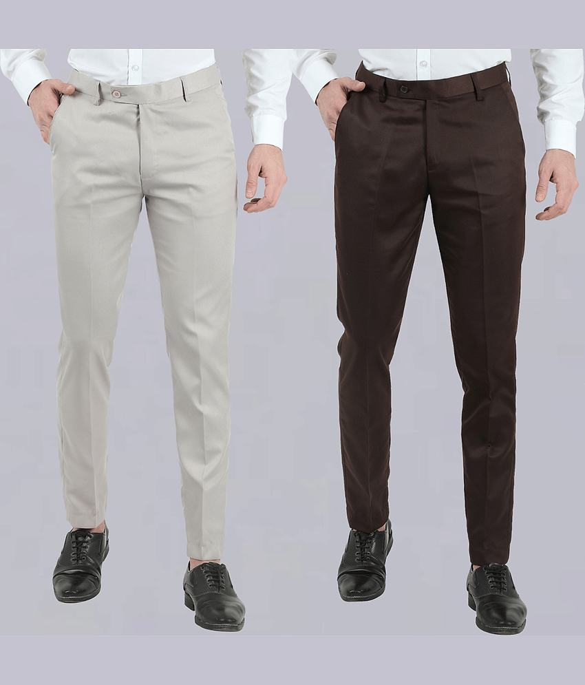 VEI SASTRE Multicolored Slim Formal Trouser ( Pack of 2 )