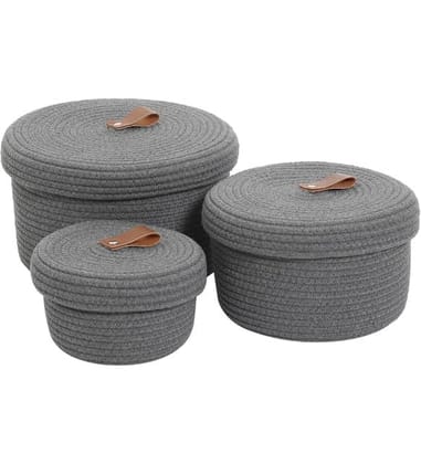 Generic Cotton 3 Pcs Set Roti Box Storage Basket With Lid (Gray)-PID66360 Generic Cotton 3 Pcs Set Roti Box Storage Basket With Lid (Gray)-PID66360