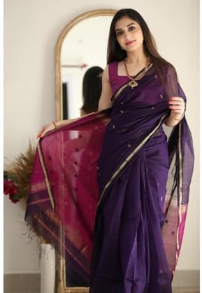 Women's Cotton Printed Saree With Unstitched Blouse 5.5Mtr (Navy Blue)-PID60229