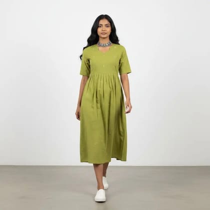 Parrot Green Mangalagiri South Cotton Kurti with Gold Buttas