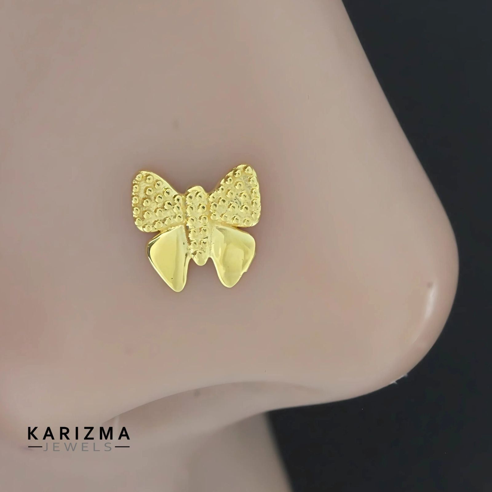 18K Real Gold pretty Butterfly Two in One Nose stud cum Earring  Gold Screw Back-Nose Stud