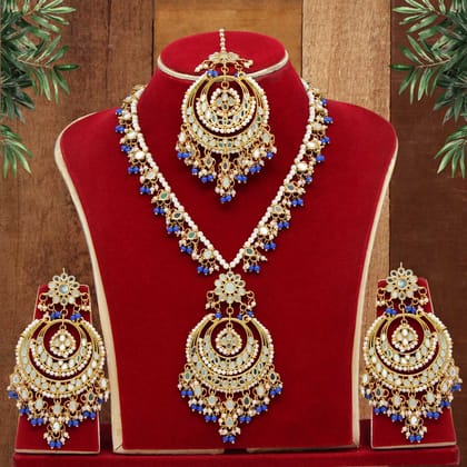 Blue Color Kundan Mirror Necklaces Set-Adjustable Rope / Blue / Alloy