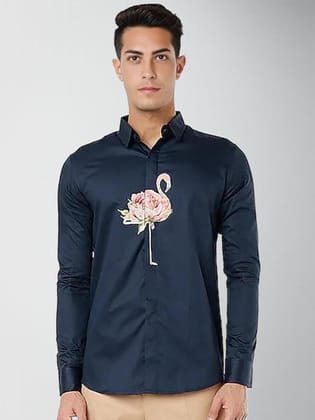 Printed Party Wear Navy Shirt-NAVY / S