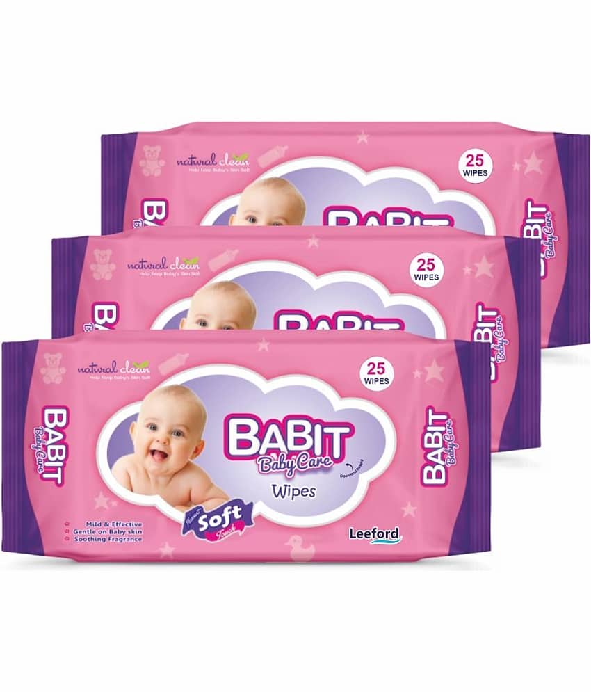 Babit Baby Care Wet Wipes with Aloe Vera Extract & Gentle on Baby Skin Count 25 ( Pack of 3 )