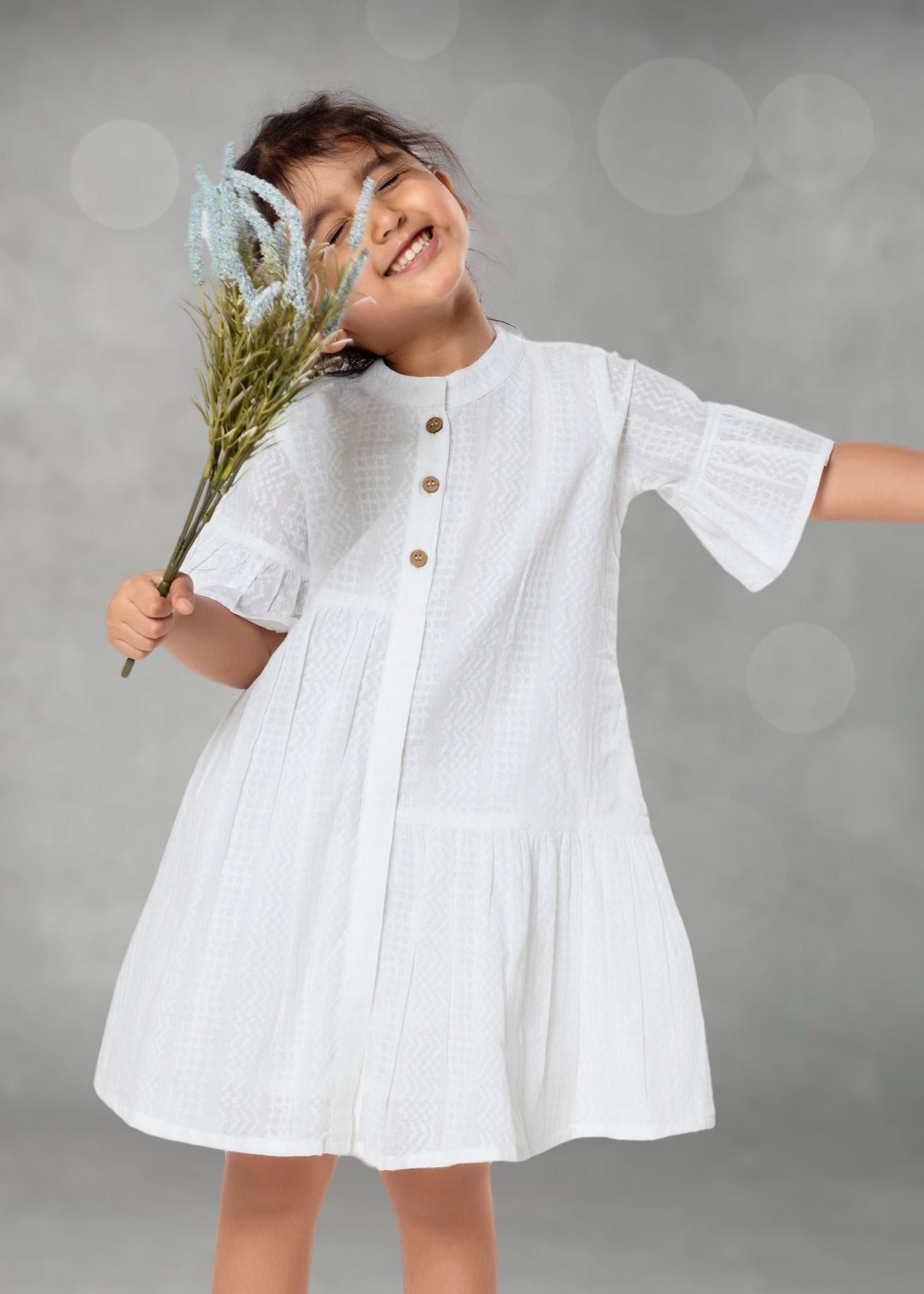 Cotton Dress | Colour Pop, White | 0-12Y-0-6m