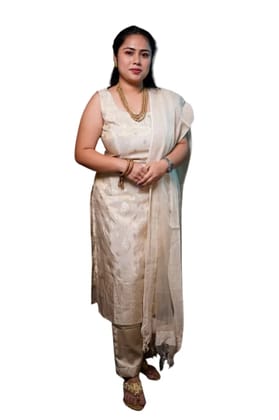 Pure tissue organza straight cut full dress with satine silk bottom and tissue dupatta