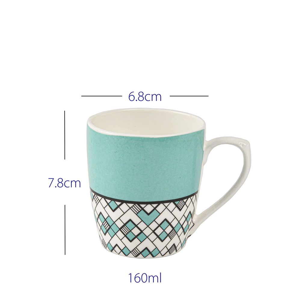 Femora Seamless Square Pattern Fine Bone China Tea Mugs, Ceramic Tea Cups, Coffee Mugs (160 ml) - 6 Pcs Set