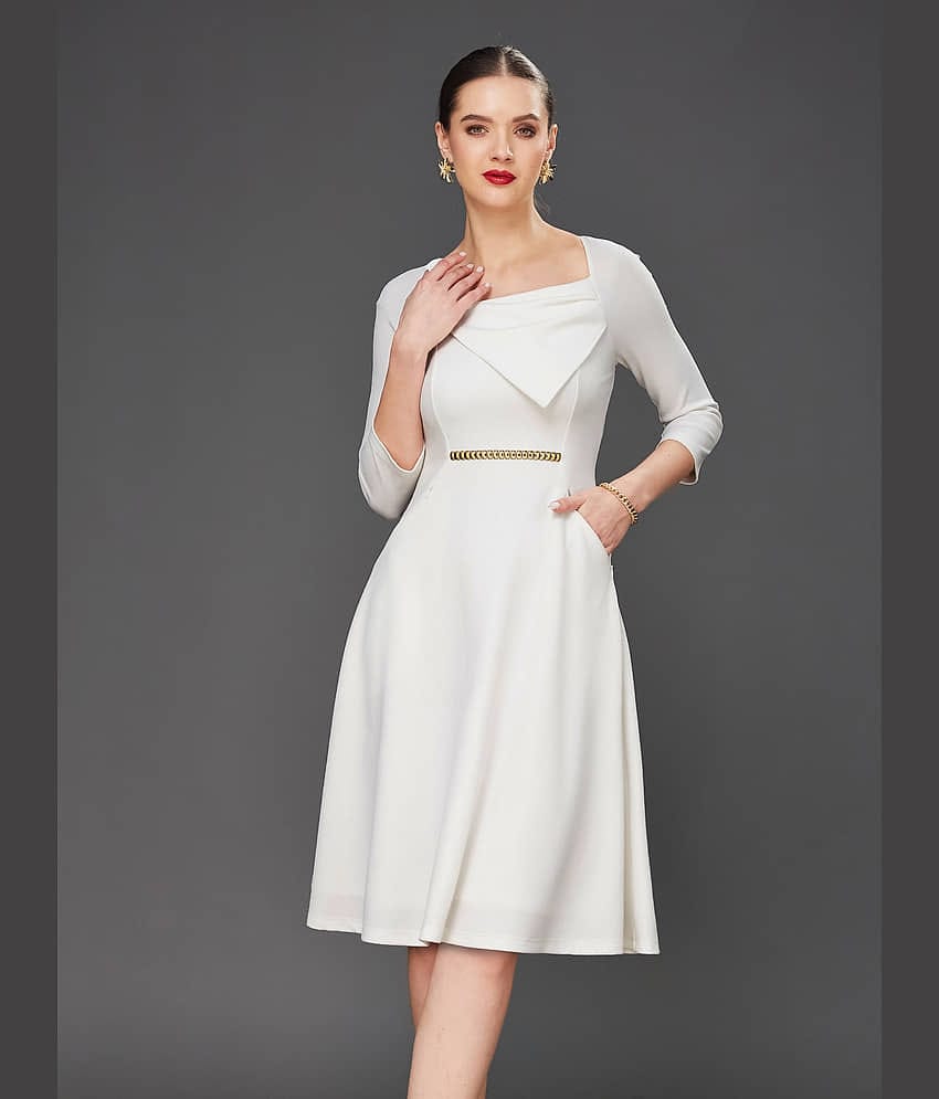 Miss Chase Women Polyester Solid Fit & Flare Dress ( Off White )