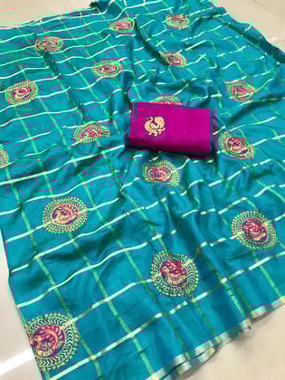 Blooming Sky Blue color Party wear Sana Silk Embroidered Sari MS-11 SB