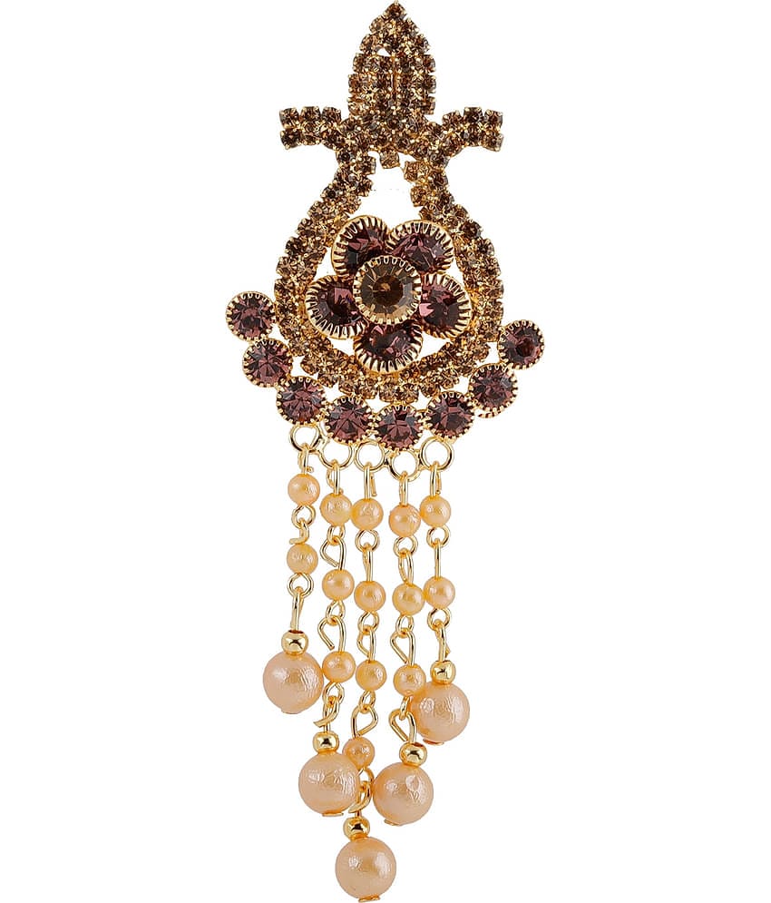 SILVER SHINE  Traditional Gold Plated Antique Purple Colour Diamond Studded Pearl Drop Designer Wedding Brooch For Unisex Jewellery