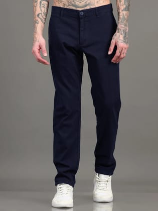 Men Cotton Regular Fit Trousers, NAVY BLUE-34 / Navy Blue