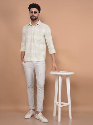 Green Checked 100% Cotton Shirt-S / Green