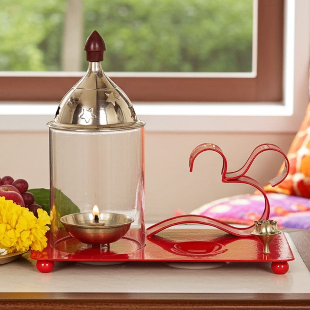 Brass & Iron Om Chimney Deepak Red No. 2 (ZMAS513 R)