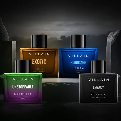 Villain Legacy, Hurricane, Exotic Oud & Mischief EDP Perfume Combo - 4 x 50ml