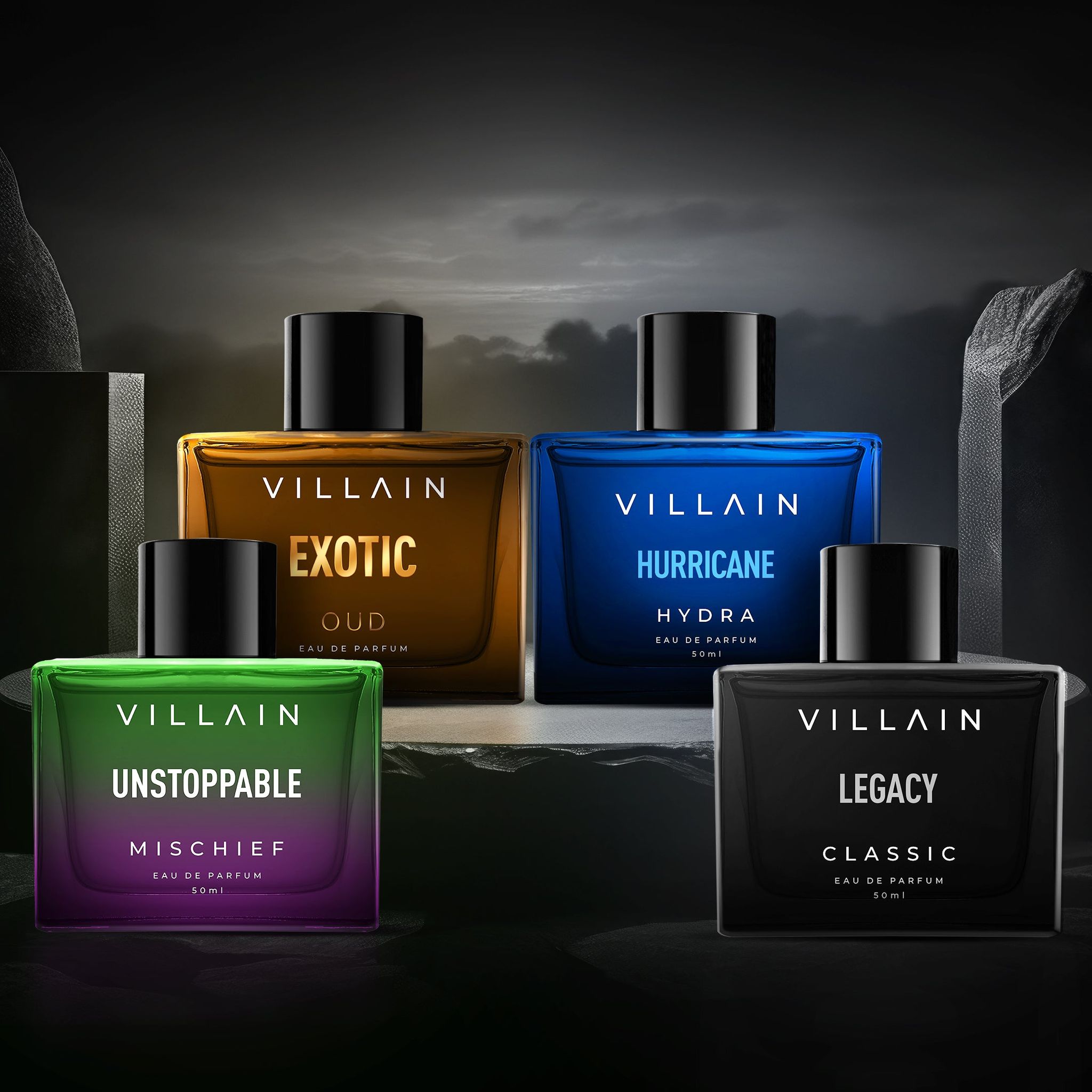 Villain Legacy, Hurricane, Exotic Oud & Mischief EDP Perfume Combo - 4 x 50ml