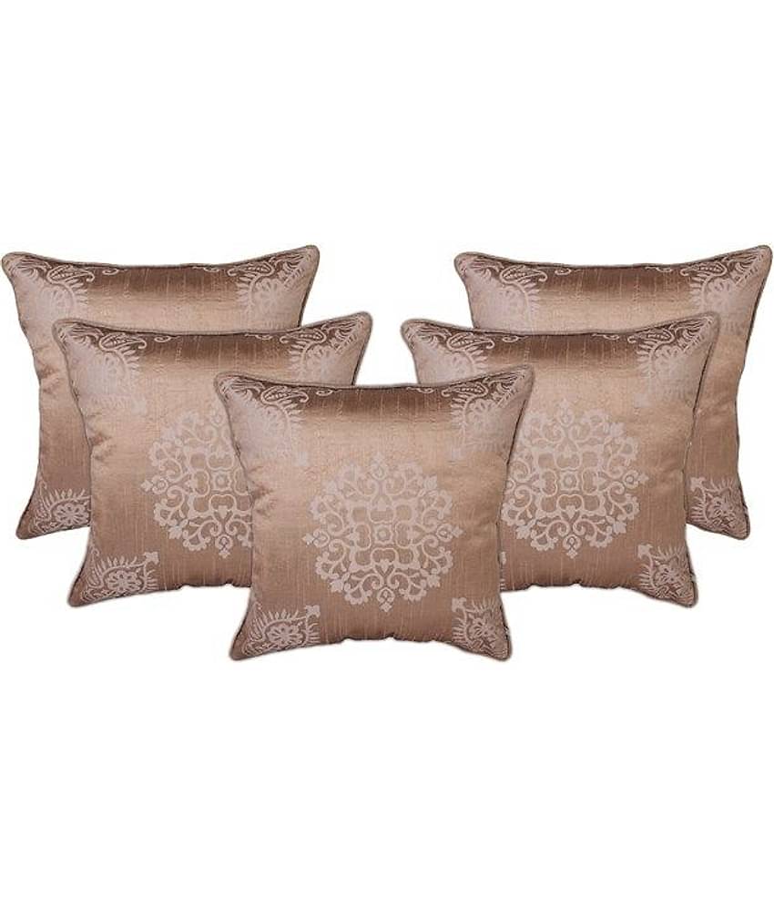 Zubix Golden Polyester Cushion Covers Set Of 5