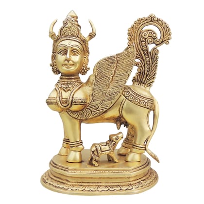 Brass Kamdhenu Cow God Idol - Prosperity Showpiece, Height : 10 Inch (BSMAS1498 Y)