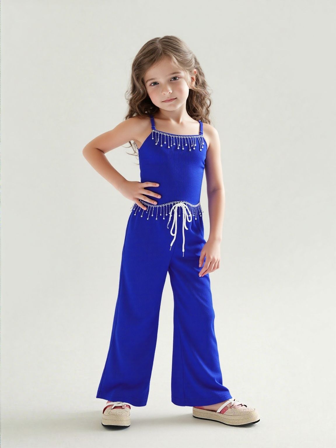 Girls Royal Blue Rhinestone Partywear Co-Ord Set [GCS-7368] (4-12Years)-4-5Y (Size - 24) / Royal Blue
