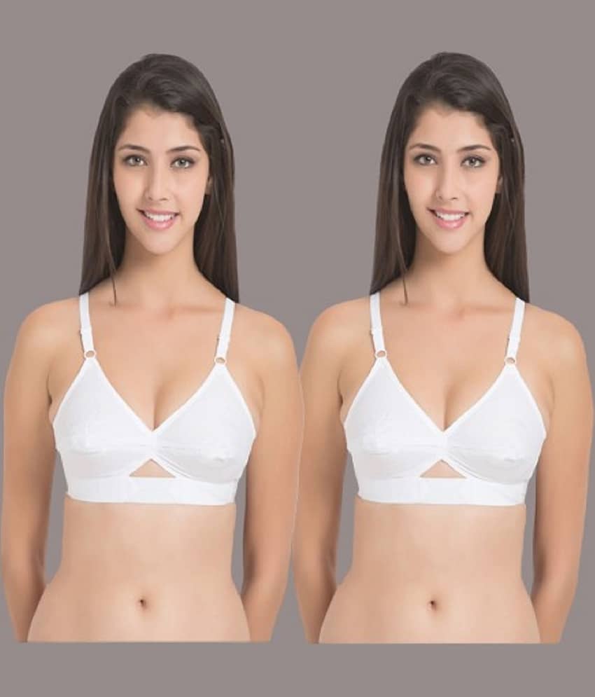 Zourt Pack of 2 Cotton Non Padded Women's Everyday Bra ( White )