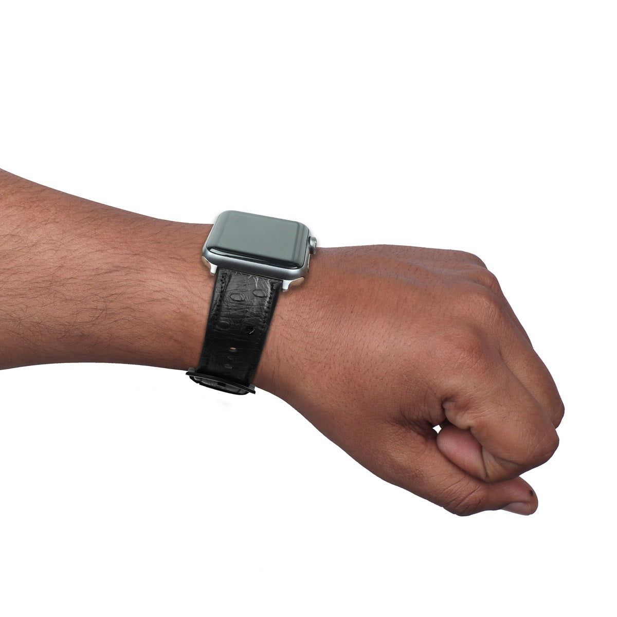 Black Apple Watch Strap in Genuine Ostrich Leather-40MM