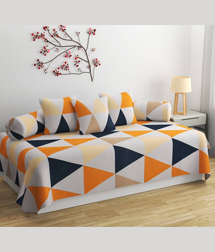 Apala Microfibre Abstract Diwan Set 6 Pcs - white