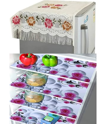 Crosmo Polyester Floral Printed Fridge Mat & Cover ( 99 53 ) Pack of 5 - Multicolor