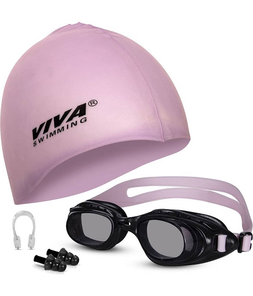 VIVA SWIMMING Swimming Goggles combo 614 & Swimming Cap with 2 Ear Plug, Nose Clip Swimming Kit