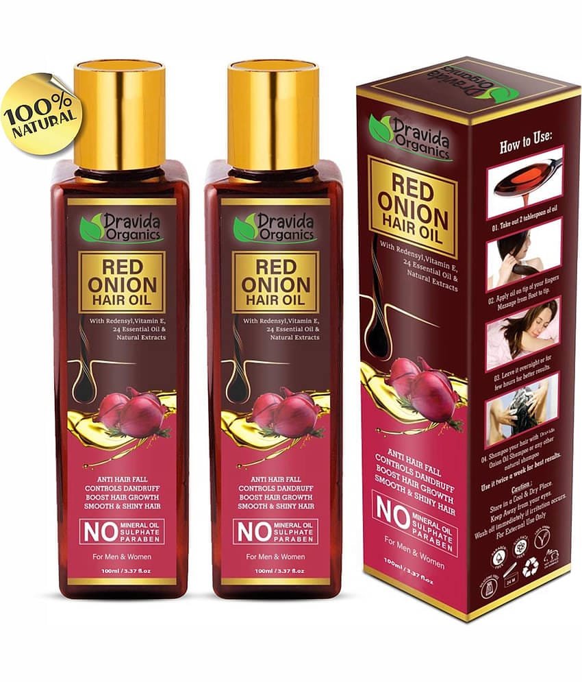 Dravida Organics Onion Oil with Black Seed Oil Extracts - Controls Hair Fall 100 mL Pack of 2