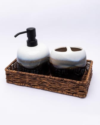 Market99 Bathroom Set, Rust Proof Chrome Finish, with Wooden Top, Blue, Ceramic