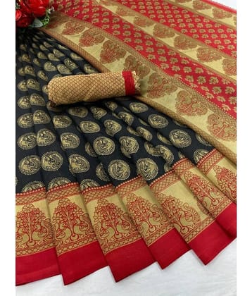 Saadhvi Georgette Printed Saree With Unstitched Blouse Piece ( Black )