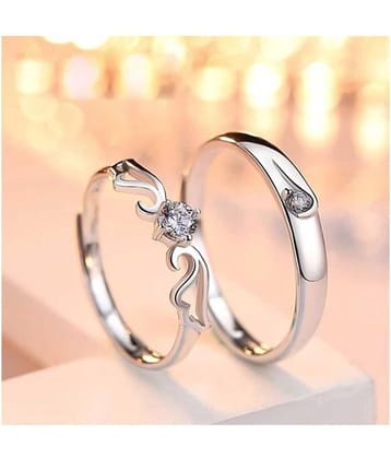 Silver Shine Silver Plated Solitaire unique Adjustable Couple ring for Girls and Boys-2 pieces