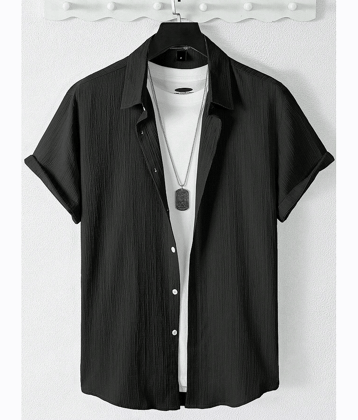 AAPSKA Poly Cotton Regular Fit Self Design Half Sleeves Men's Casual Shirt - Black ( Pack of 1 )