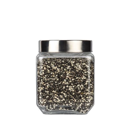 Femora Clear Glass Octo Kitchen Storage Jars, 2000 ml, Set of 2, Free Replacement of Lids