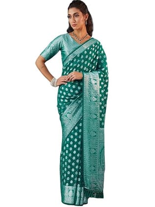 Women's Georgette Weaving Banarasi & Stone Work Saree with Unstitched Blouse Piece
