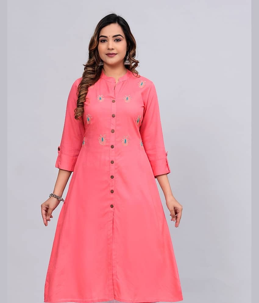 MAUKA Rayon Embroidered Front Slit Women's Kurti - Pink ( Pack of 1 )