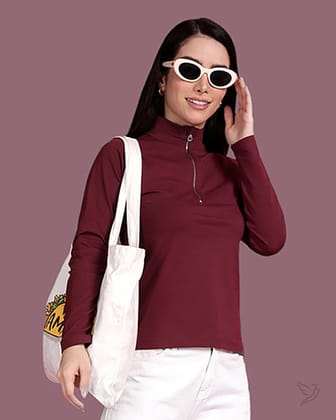 High Neck - Zip Closure Top - Purple-S / Purple
