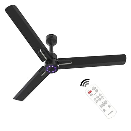 Polycab Wizzy Neo LED 1200mm 5-Star BLDC, Remote Ceiling fan for home | 8 Purple LED Speed Indicator | High Air Delivery, 25 Speed Control | Free Installation | 4 yr Warranty 【Black Chrome】