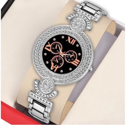 Bolun Black Meena Dial Silver BD Girls and Women Watch