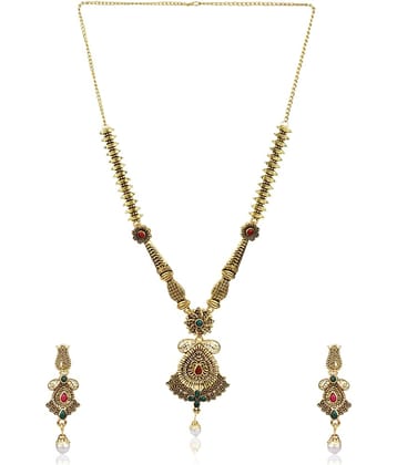 Darshini Designs - Golden Brass Necklace Set ( Pack of 1 )