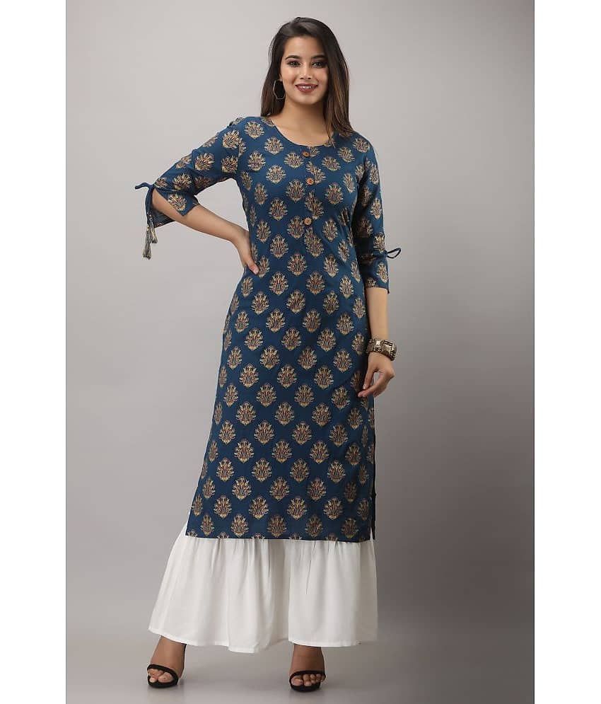 MAUKA - Blue Straight Rayon Women's Stitched Salwar Suit ( Pack of 1 )