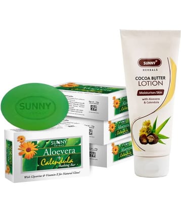SUNNY HERBALS Cocoa Butter Lotion 100ml and Aloevera & Calendula Soap(75g*4)300g