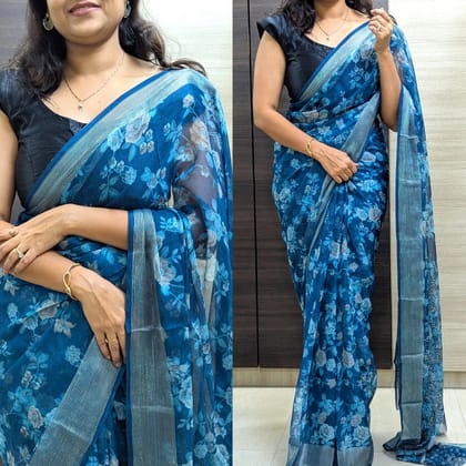 chiffon butterfly Zari woven border saree