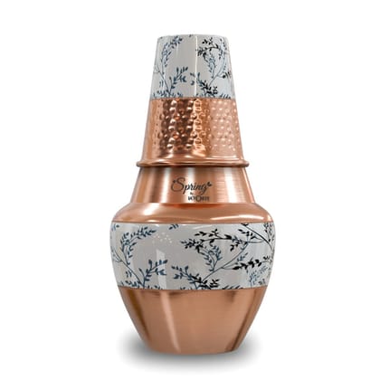 LA'FORTE Venus Jar Pure Copper Pitcher and Bedside Carafe, Lid can be Used as Drinking Glass (1.4 Ltr) (Black Leaf)
