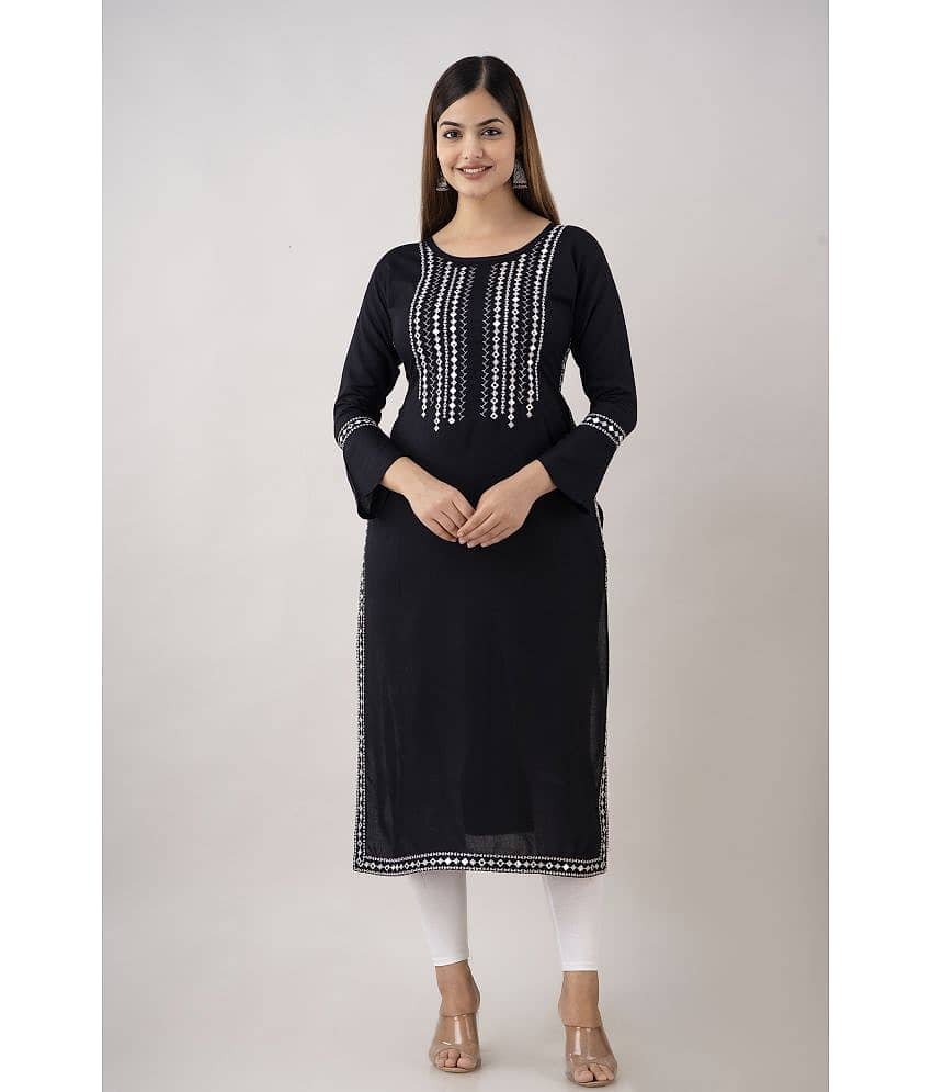 Kapadia - Black Rayon Women's Straight Kurti ( Pack of 1 )
