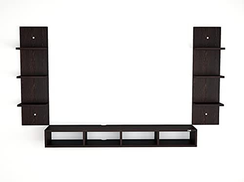 DAS Bolivar High Strength Wall Mount Tv Entertainment Unit/with Set Top Box Stand and 6 Wall Shelf Display Rack for Living Room Flowery Wenge Large (Ideal for Up to 55")(Engineered Wood)