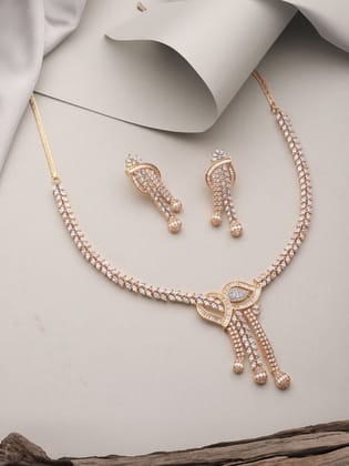 Dual Toned Gold Plated AD Studded Mango Design  Luxe Statement Necklace Jewellery Set
