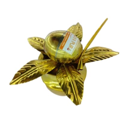 MAYAPURI Brass Mangal Kalash with Coconut & Amra Pallav for Daily Puja