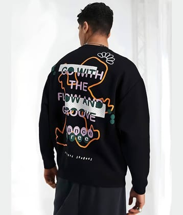 LEWEL Cotton Blend Slim Fit Printed Full Sleeves Men's Round T-Shirt - Black ( Pack of 1 )